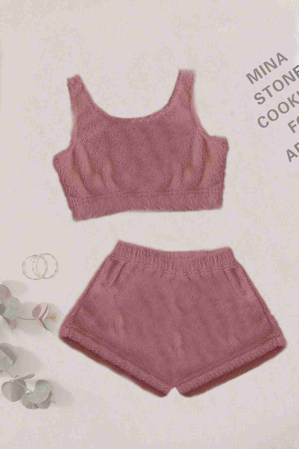 merry-see-tek-renk-1-takim-kolsuz-askili-pelus-polar-alt-ust-sortlu-pijama-takimi-pembe-koyu-pijama-takm-merry-see-17356-45-B